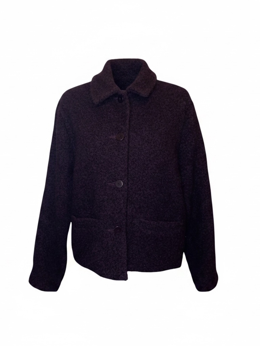 EILEEN FISHER JACKET Wool Blend Jacket Eggplant Purple High Pile Boucle SZ MED